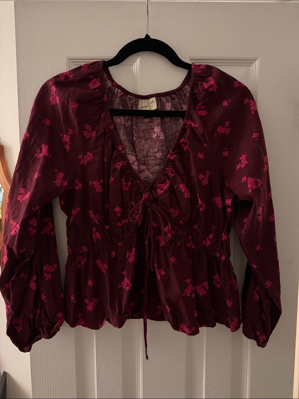 Universal Thread Burgundy Floral Tie-Front Blouse